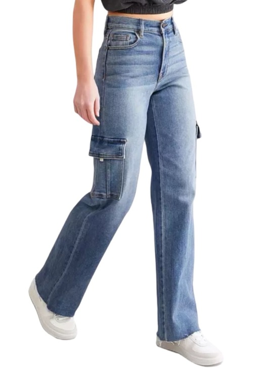 Hidden Denim - Hidden Logan Dad Cargo Wide Leg Jeans Size 25 Medium Wash